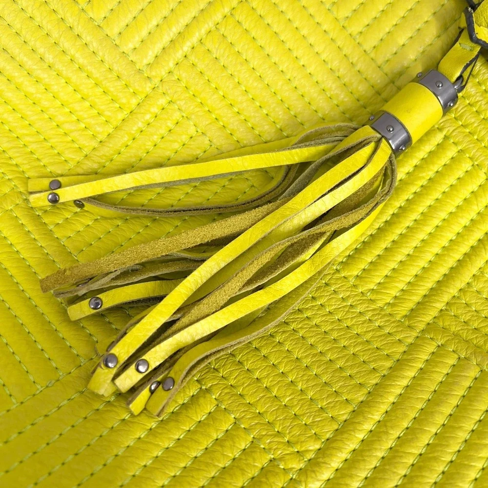 BCBG MaxAzria Satchel Crossbody Bag Neon Citron Acid Chartreuse Yellow Leather L
